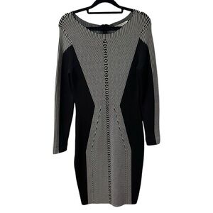 Debbie Shuchat Sheath Dress Bodycon Black White Cocktail Dress Long Sleeve M